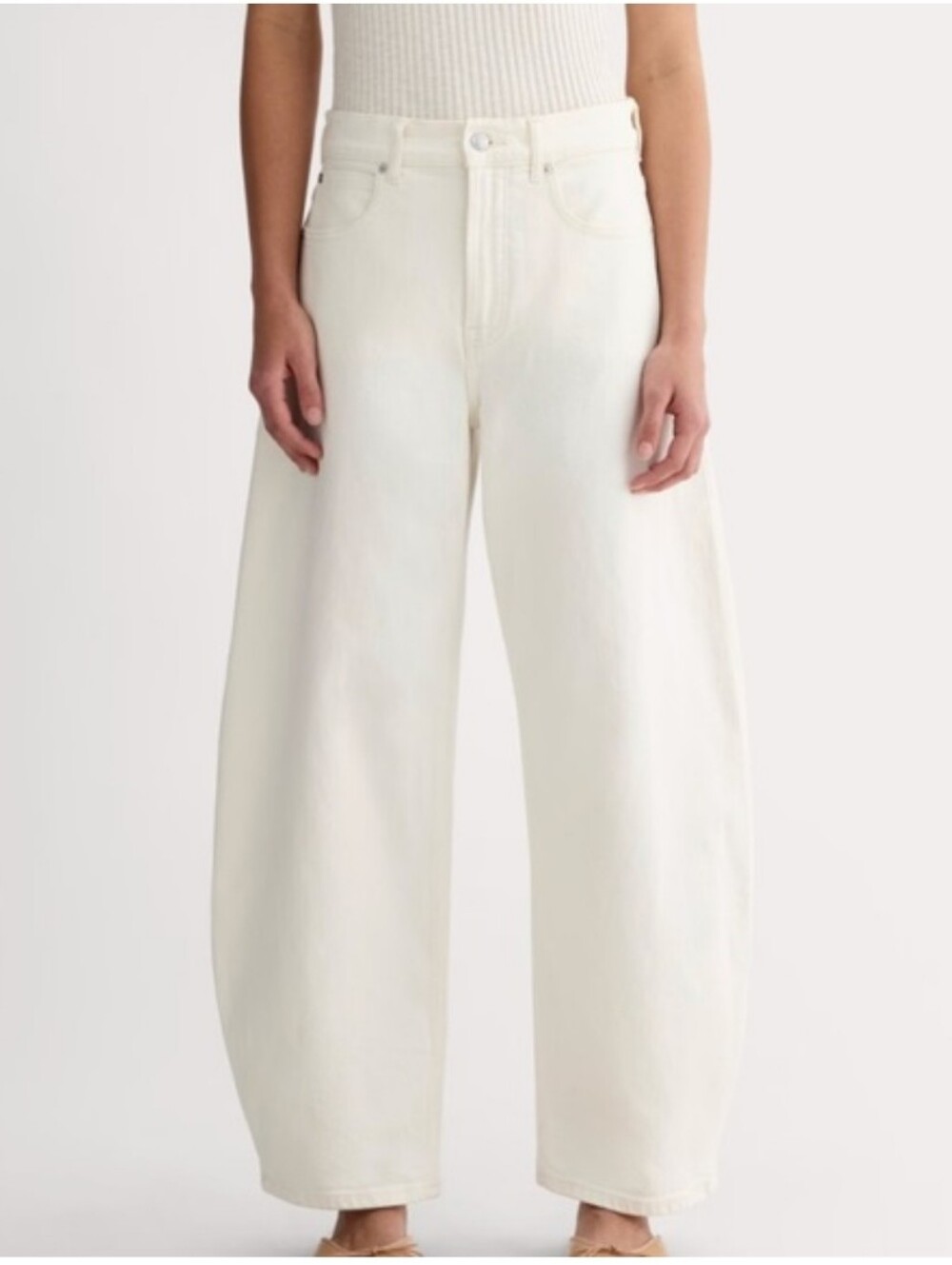 Everlane Way High Curve Barrel Leg Jeans - Ecru, Size 29